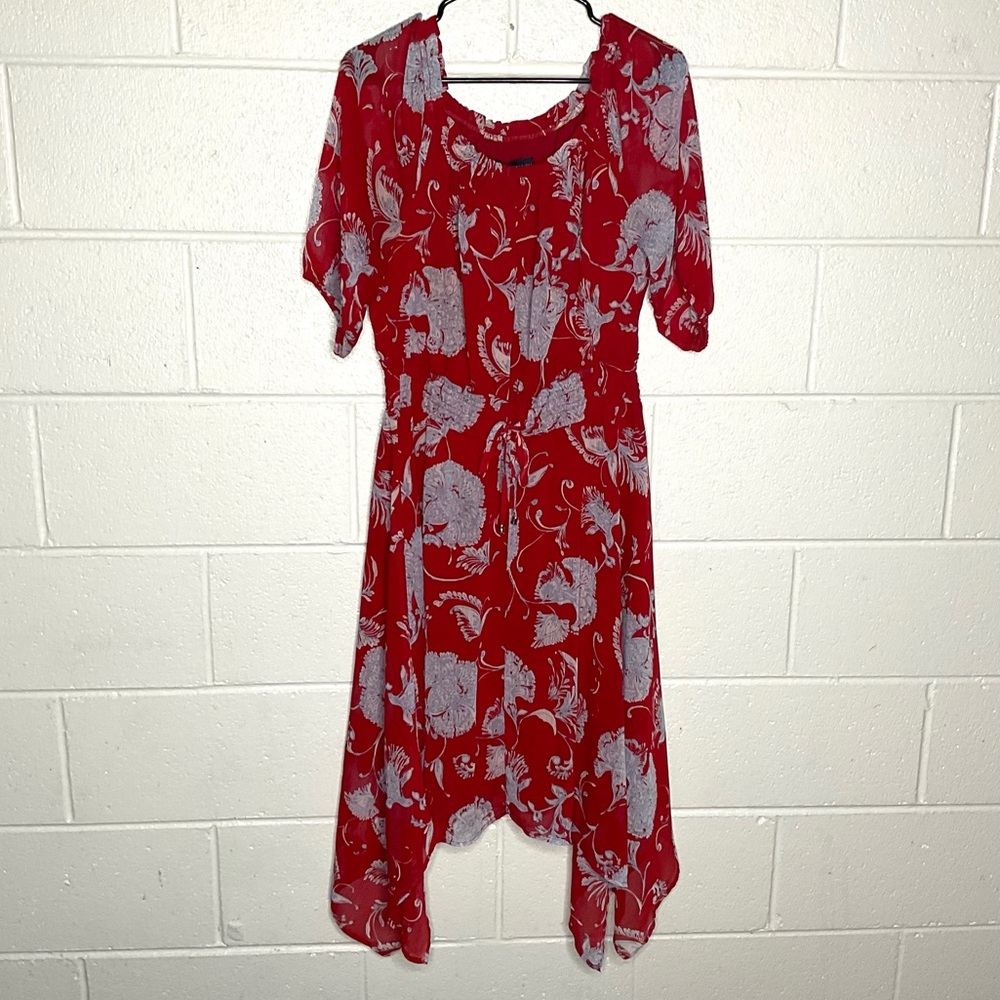 < Tommy Hilfiger Red Floral Asymmetrical Dress > - Picture 2 of 5